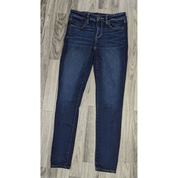 American Eagle Size 4 Regular Stretch Skinny Denim Blue Jeans Jeggings - Picture 1 of 13